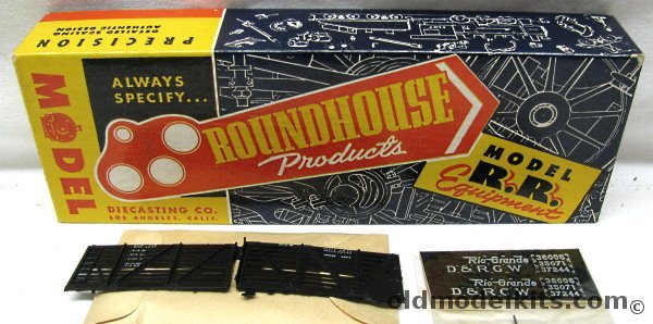 Roundhouse-Model Die Casting 1/87 40' Stock Car Denver & Rio Grande (D&RG) - Metal HO Craftsman Kit with Sprung Metal Trucks, S103 plastic model kit